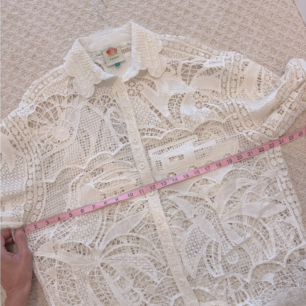 Farm Rio Guipure Ivory Lace Crochet Midi Dress Oversized Swim Coverup Size Small - Picture 8 of 8